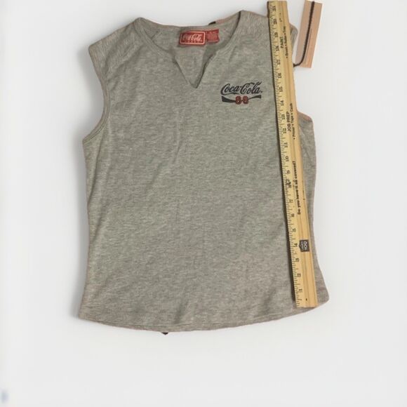 Y2K Coca-Cola Women’s XL Gray Ribbed Tank Top Red Logo Biker V-Neck Vintage - Picture 6 of 6